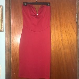 Red strapless dress